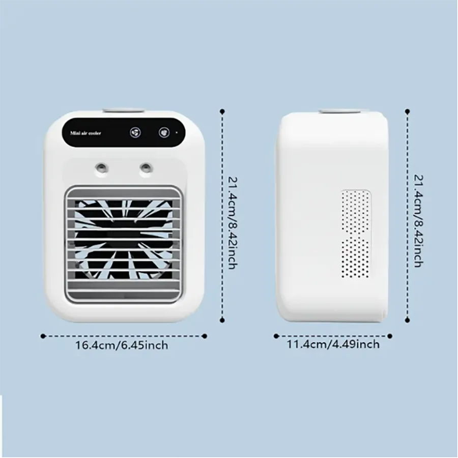 Portable mini desktop air conditioner fan, low noise, powerful humidifier and cooling function, USB charging, transparent design